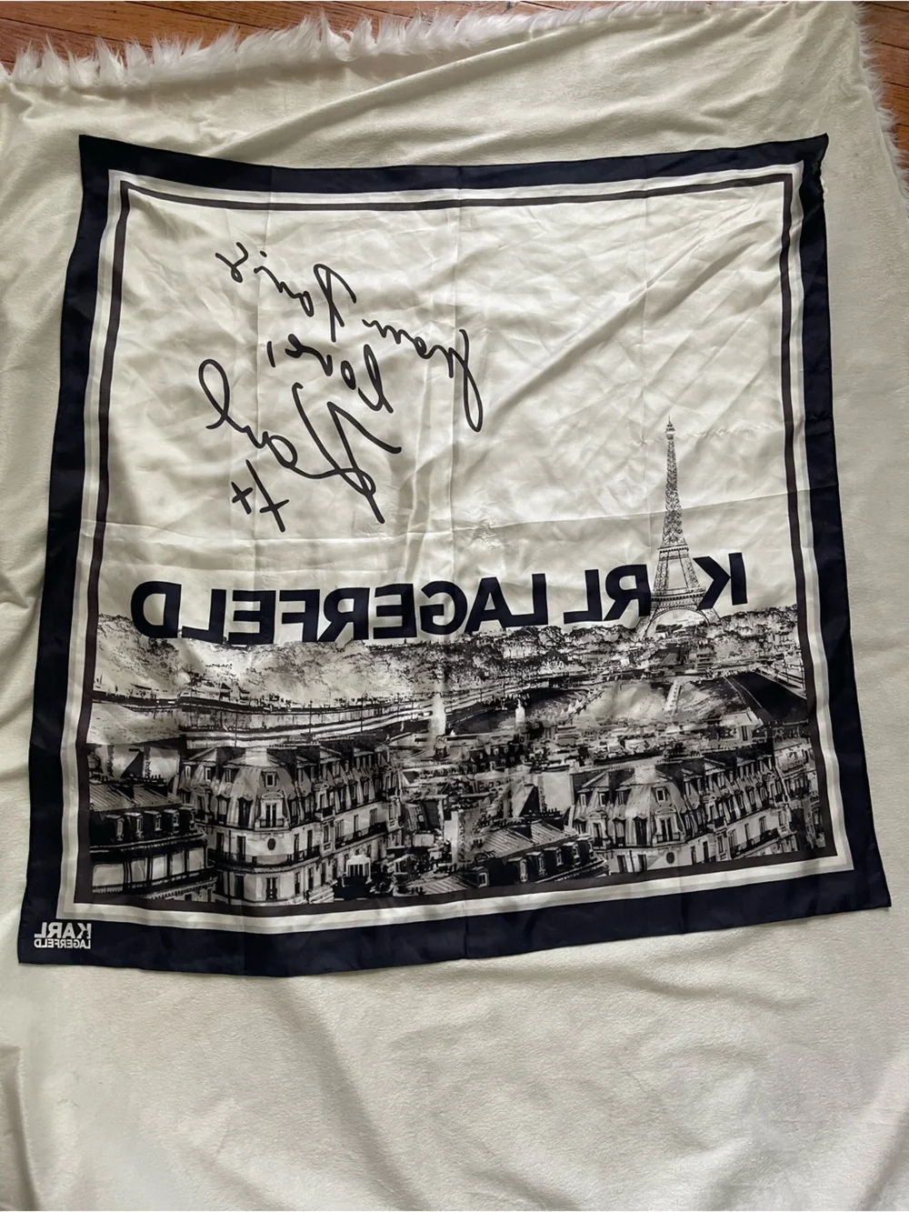 Karl Lagerfeld Black and White Graphic Silk Scarf